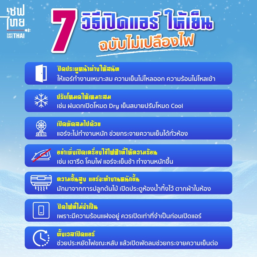 เปิด 7 วิธีประหยัดไฟจากการใช้แอร์ในช่วงฤดูร้อนอย่างมีประสิทธิภาพ บรรเทาภาระค่าใช้จ่ายครัวเรือน