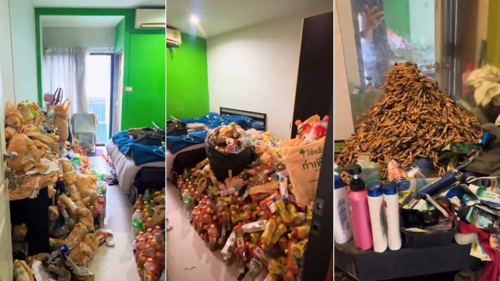 ก้นบุหรี่ล้นห้องน้ำ พบคราบกองขยะพะเนินในห้องเช่าย่านเสือใหญ่